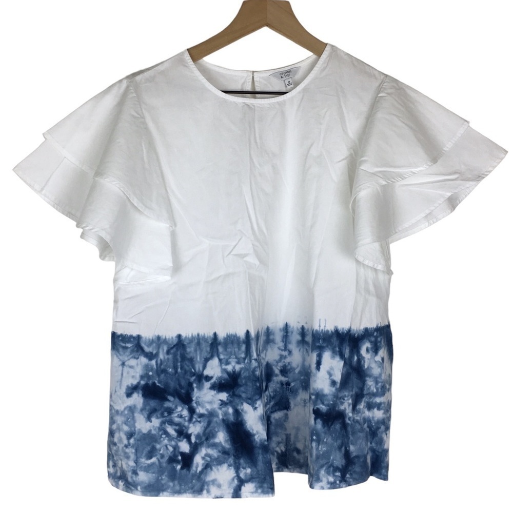 CROWN & IVY Top Blouse Tie Dye Ruffle Flutter Sleeves Fall Bloom Size Medium